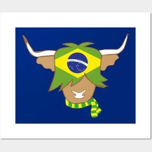 Highland cow brazilian flag football supporter Posters and Art